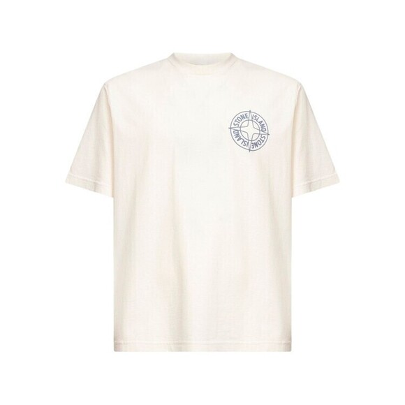 Stone Island Ivory T-Shirt With Compass Blue Print - NWT